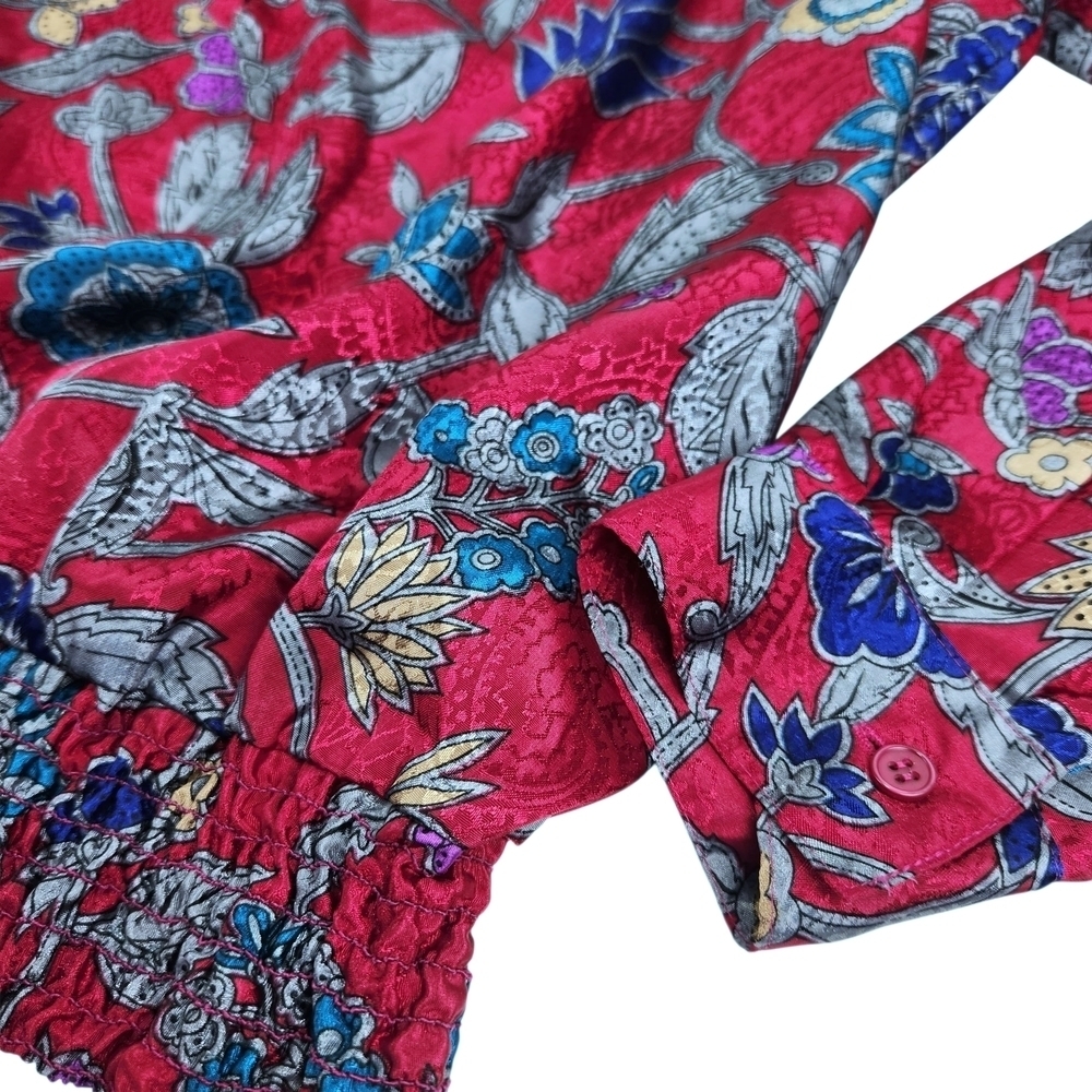 Vintage Alfred Dunner Blouse Size 14 Wine Red Floral Paisley Long Sleeve 80s 90s - Picture 6 of 10
